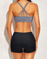 Emoswim - Women's 3 Piece Scoop Neck Criss Cross Tankini Swimsuits-Teal