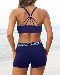 Emoswim - Women's 3 Piece Scoop Neck Criss Cross Tankini Swimsuits-Teal