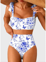 Emoswim - Women's Tie Shoulder Bikini Sets 2 Piece Striped Swimsuits High Waisted Bathing Suits