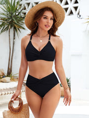 Emoswim - Women's High Waisted Bikini Sets Matel Tummy Control Swimsuits V Neck Twist Front Bathing Suit