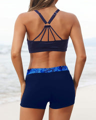 Emoswim - Women's 3 Piece Scoop Neck Criss Cross Tankini Swimsuits-Teal