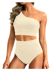 Emoswim - One Shoulder High Waisted Bikini Sets Two Piece Swimsuit Tummy Control-Black