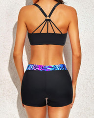 Emoswim - Women's 3 Piece Scoop Neck Criss Cross Tankini Swimsuits-Teal