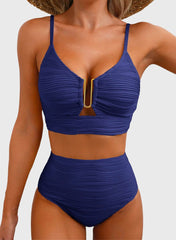 Emoswim - 2026 Summer Two Piece Bikini Set U-Wire Cutout High Waisted Swimsuit-Black