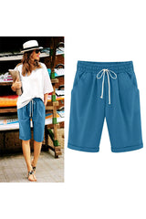 Emoswim - Women's Elastic Waist Knee Length Casual Cotton Bermuda Shorts with Drawstring