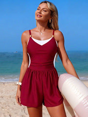 Emoswim - Women's One Piece Tummy Control Bathing Suits Color Block Full Coverage Swim Rompers