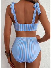 Emoswim - Women's Tie Shoulder Bikini Sets 2 Piece Striped Swimsuits High Waisted Bathing Suits