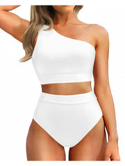 Emoswim - One Shoulder High Waisted Bikini Sets Two Piece Swimsuit Tummy Control-Black