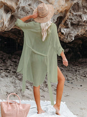 Emoswim - Black Solid Color Tie Sun-proof Belt Sexy V Neck Cover Up