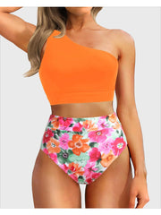 Emoswim - One Shoulder High Waisted Bikini Sets Two Piece Swimsuit Tummy Control-Black