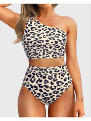 Emoswim - One Shoulder High Waisted Bikini Sets Two Piece Swimsuit Tummy Control-Black
