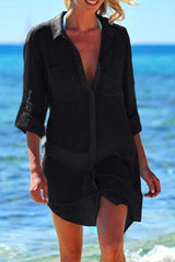 Emoswim - Navy Pocket Long Sleeve Cover Up