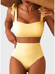 Emoswim - Women's Tie Shoulder Bikini Sets 2 Piece Striped Swimsuits High Waisted Bathing Suits