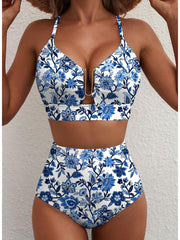 Emoswim - 2026 Summer Two Piece Bikini Set U-Wire Cutout High Waisted Swimsuit-Black
