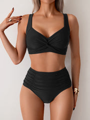 Emoswim - Women's High Waisted Bikini Sets Twist Front Two Piece Swimsuit Ruched Tummy Control Bathing Suits