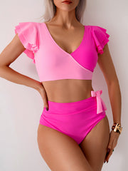 Emoswim - Womens High Waisted Bathing Suits Tummy Control Two Piece Swimsuits Ruffle Bikini Sets Criss Cross Ruched Swimwear