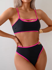 Emoswim - Women's Bikini Sets High Waisted Color Block Swimwear Sexy Cut Out Bathing Suit Sporty Two Piece Swimsuits