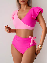 Emoswim - Womens High Waisted Bathing Suits Tummy Control Two Piece Swimsuits Ruffle Bikini Sets Criss Cross Ruched Swimwear