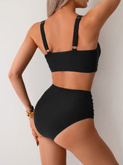 Emoswim - Women's High Waisted Bikini Sets Twist Front Two Piece Swimsuit Ruched Tummy Control Bathing Suits