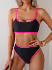 Emoswim - Women's Bikini Sets High Waisted Color Block Swimwear Sexy Cut Out Bathing Suit Sporty Two Piece Swimsuits