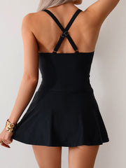 Emoswim - Women's Twisted Ruched Swim Dress Slit Strap Tankini Swimsuit