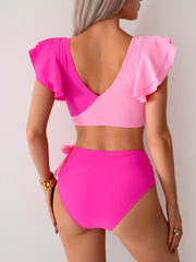 Emoswim - Womens High Waisted Bathing Suits Tummy Control Two Piece Swimsuits Ruffle Bikini Sets Criss Cross Ruched Swimwear