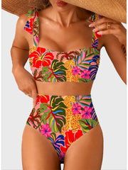 Emoswim - Women's Tie Shoulder Bikini Sets 2 Piece Striped Swimsuits High Waisted Bathing Suits