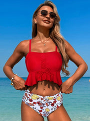 Emoswim - Women's Two Pieces Bikini Set Ruffle Falbala Swimwear Bathing Suits