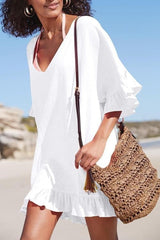 Emoswim - V Neck Solid Color Cover Up