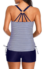 Emoswim - Blue Stripes Tankini With Shorts Drawstring