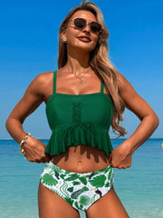 Emoswim - Women's Two Pieces Bikini Set Ruffle Falbala Swimwear Bathing Suits