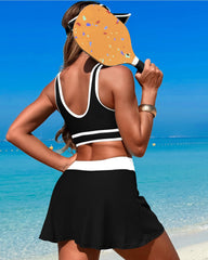 Emoswim - High Waisted Bikini Sets Tummy Control Swim Skirt Two Piece Swim Suit Tummy Control Color Block Bathing Suit
