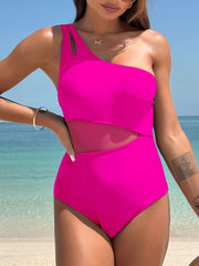 Emoswim - Women's One Piece Swimsuits Tummy Control Mesh Patchwork Bathing Suit One Shoulder Adjustable Straps