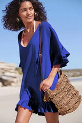 Emoswim - V Neck Solid Color Cover Up
