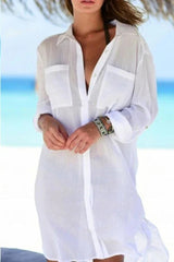 Emoswim - White Pocket Long Sleeve Cover Up