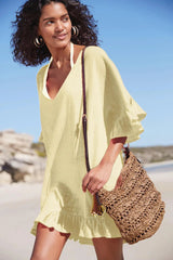 Emoswim - V Neck Solid Color Cover Up