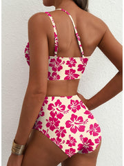 Emoswim - Women's High Waisted Bikini Sets One Shoulder Floral Print Swimsuits 2 piece Tummy Control Bathing Suits
