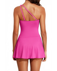 Emoswim - Women One Piece Swim Dress One Shoulder Swimsuit with Skirt
