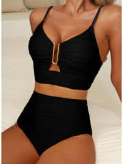 Emoswim - 2026 Summer Two Piece Bikini Set U-Wire Cutout High Waisted Swimsuit-Black