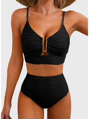 Emoswim - 2026 Summer Two Piece Bikini Set U-Wire Cutout High Waisted Swimsuit-Black
