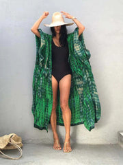Emoswim - Green Hooded Printed Beach Vacation Swimsuit Cover Up